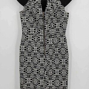 Adrianna Papell Womens Sz 6 Black White Stretch Zip Front Lined Bodycon Dress